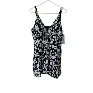 Swim Solutions Fly Away Plus Size 18W Black White Tummy Control One Piece NWT